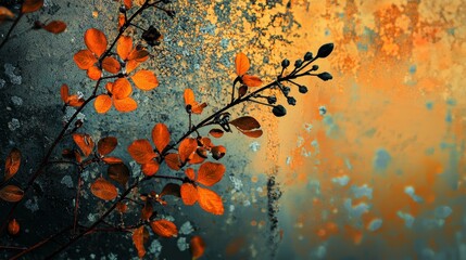 Sticker -  A tight shot of a plant by a window, water beads on the glass surface, yellow backdrop from afar