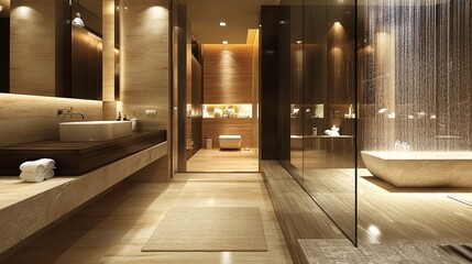 Wall Mural - Modern Bathroom with Rain Shower and Marble Flooring