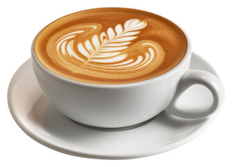 Poster - PNG An latte with amazing latte art is shown on a clean white plate coffee drink cup.