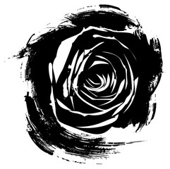 PNG black and white vectors silhouette of *rose shape* brush stroke, simple clean and clear, isolated on white background --v 6.0 --ar 1:1