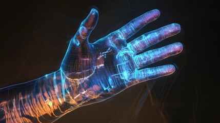 Wall Mural - A glowing, digital hand reaches out in a dark, abstract setting.