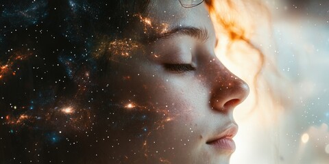 Wall Mural - woman looking at stars