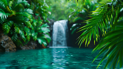 Canvas Print - Waterfall Amidst Lush Greenery Tropical Rainf