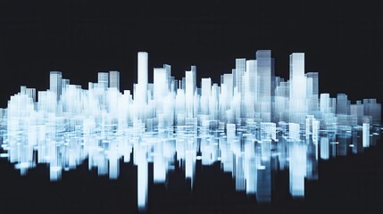 Wall Mural - A digital city skyline that starts as a single building, multiplying and expanding in size to become a massive metropolis, showing scalability in urban development