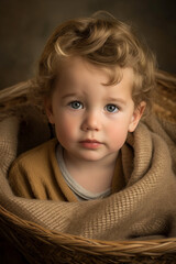 Wall Mural - beautiful studio portrait of young boy wrapped in blanket