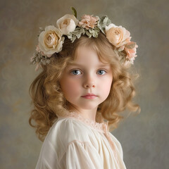 Wall Mural - beautiful studio portrait of young girl with floral headdress