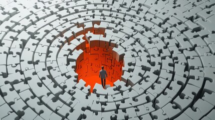 Wall Mural - a dynamic spiral staircase made of puzzle pieces, each piece representing a different profession or 