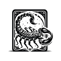 scorpion in Tarot card black and white silhouette illustration