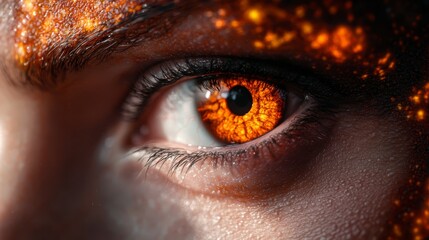 Sticker -  A detailed view of an eye with a vivid orange iris at its core