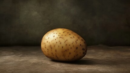 Poster - A Single Raw Potato on a Brown Surface