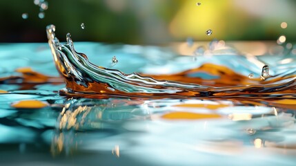 Wall Mural -  A tight shot of undulating water surface, with droplets forming at its crest and base