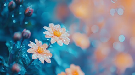 Sticker -  A tight shot of flower bouquet with dewdrops on petals, backdrop softly blurred