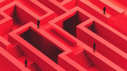 Wall Mural - a maze-like structure with different paths converging at a single exit point, representing how indiv