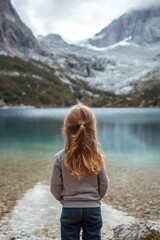 Wall Mural - Girl at Mountain Lake