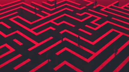 Wall Mural - a maze with abstract figures navigating through, representing the challenges and growth that shape a