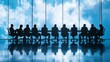 © BrilliantPixels - Silhouettes of Businesspeople in a Meeting with a Cloudy Sky Reflection, Business Meeting, Silhouettes, Reflection