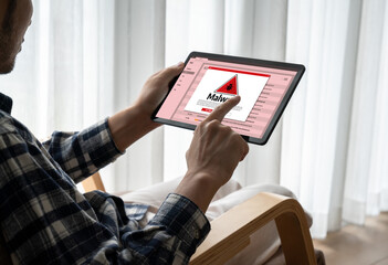 Poster - cyber attacking concept. malware alert showing on computer screen display scam and threat detection 
