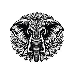 Wall Mural - Elephant in bohemian black and white silhouette illustration