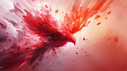 Poster -  A red and white bird painting in flight, sporting wing splatters of paint