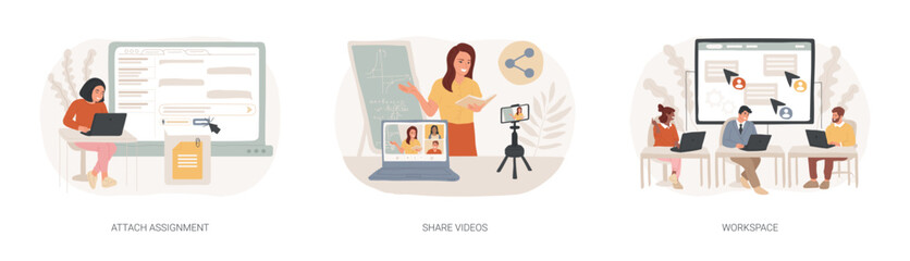 Poster - E-learning platform features isolated cartoon vector illustrations se
