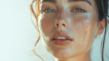 Sticker - Close-up Portrait of a Woman with Freckles and Wet Hair