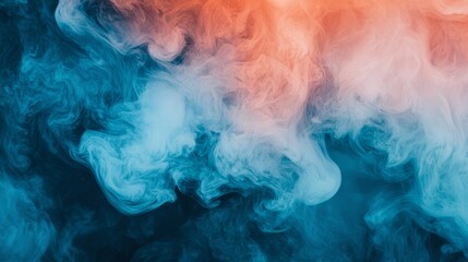 Wall Mural -  A black backdrop bears a blend of blue and pink smoke swirling around it In the heart lies a radiant red and orange light