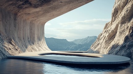 Wall Mural -  A cliff-edge pool overlooks mountains, its reflective waters in the foreground