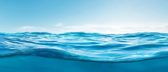 Poster -  A vast expanse of blue water with clouded sky backdrop and an approaching wave