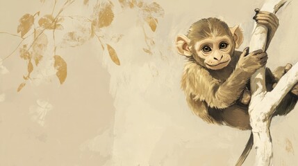 Poster - A Curious Young Monkey Perched on a Branch