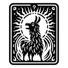 Llama in Tarot card black and white silhouette illustration