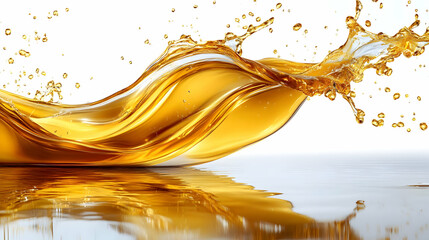 A splash of golden liquid creating dynamic waves and droplets.