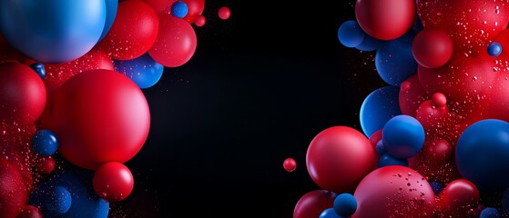 Sticker -  Red and blue balloons afloat against a black backdrop Text or image insertion area