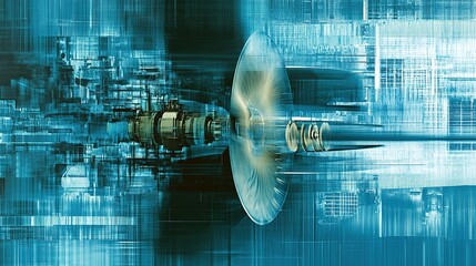 Poster - High-speed turbine in a futuristic environment with dynamic energy flow and abstract digital patterns