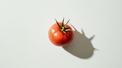 Canvas Print - A Single Red Tomato With a Shadow on a White Surface