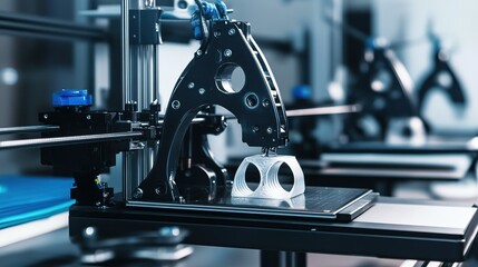 Poster - A person handling a 3D printed skull model during a technology demonstration in a modern lab setting