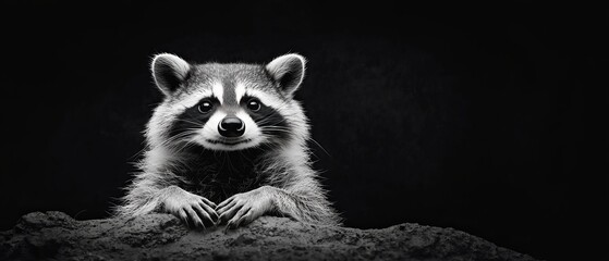 Wall Mural -  A raccoon atop a mound of soil, paws planted, gazes at the camera