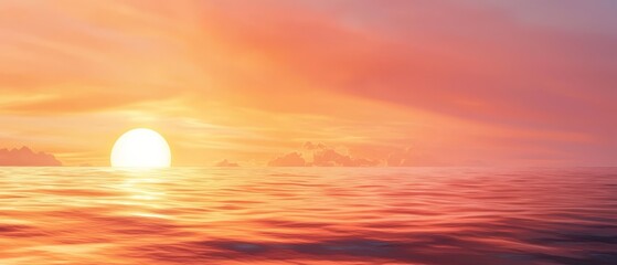 Poster -  A sunset over a tranquil body of water, where a solitary boat is moored, and clouds paint the sky