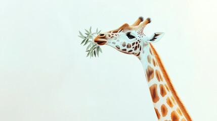 Poster - Close-up Portrait of a Giraffe Eating Leaves