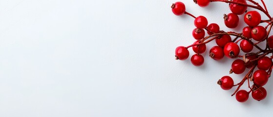 Wall Mural -  A tight shot of red berries in a cluster, against a pristine white background Ample room for text or insertion of an image