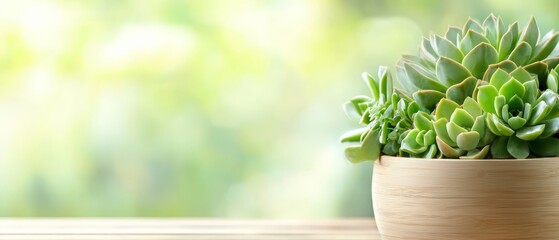 Sticker -  A tight shot of a potted plant on a table against a backdrop of softly blurred trees