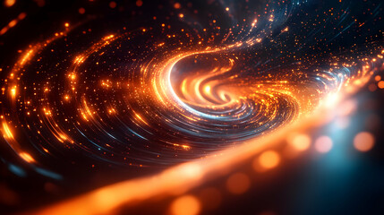 A swirling vortex of vibrant colors and light, suggesting motion and energy in a cosmic setting.