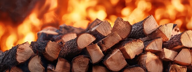 Wall Mural -  A pile of wood atop firewood, adjacent to a stockpile of fire retardants