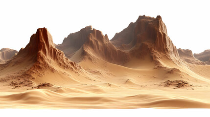 Wall Mural - A vast desert landscape with towering, rugged mountains and sandy terrain under a bright sky.