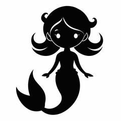 Wall Mural - Cute mermaid black silhouette vector