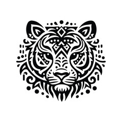 Tiger in folk art black and white silhouette illustration