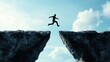 © Exnoi - Action Beats Readiness: A figure jumping over a gap between two cliffs without a bridge, symbolizing taking action even without feeling fully ready