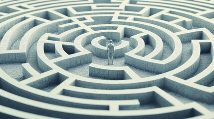 Wall Mural - action solves problems: a figure standing in front of a maze, lost in thought, but as they start wal
