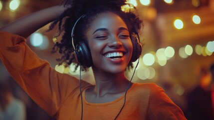 Woman with Headphones Smiling