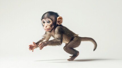 Poster - A Baby Monkey Leaps Forward with its Tail Extended