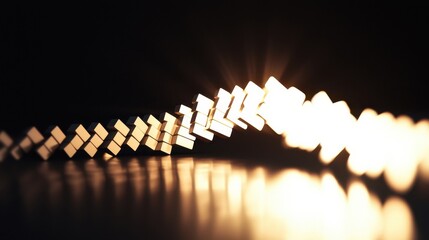 Poster - Cascading Domino Effect: A sequence of small dominos, each slightly larger than the previous one, falling in a chain reaction